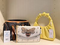 All three handbags front view