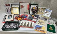Wide shot of all boxed sets, packs and loose holiday cards