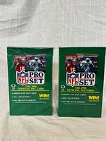 Front view of two factory-sealed 1990 Pro Set Series 1 NFL card boxes