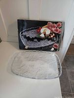 Dish next to original box showing design and packaging