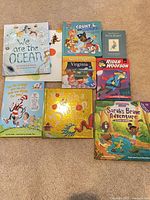 All nine books laid out front covers visible