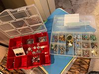 Overall view showing two organiser boxes filled with assorted jewellery
