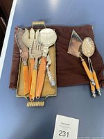 All items grouped on tray and cloth showing overall lot