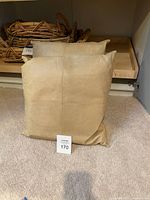 Front view of two light tan square throw pillows standing upright