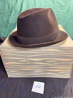 Brown velour fedora on Simpsons box front view