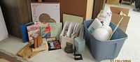 Entire lot with tote, drawing pad, books, fiberfill, foam spheres