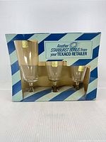 Front view of boxed set showing three glasses and Texaco Starburst Bonus packaging