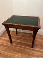 Full view of wooden side table front angle