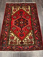 Full view of handmade Hamadan Persian rug