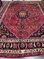 Full view of rug showing overall pattern and borders