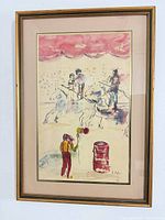 Full view of framed lithograph showing artwork, matting and frame