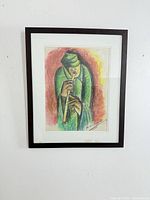 Full view of framed pastel artwork on wall