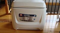 Front view of Igloo Marine cooler showing label and external condition