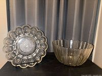 Jeanette fluted bowl and Indiana deviled egg tray side-by-side