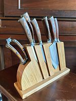 Knife set in bamboo block showing handles and overall set