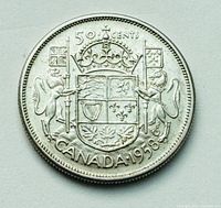 Full view of 1958 Canadian 50-cent coin reverse