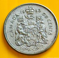 Reverse of 1965 Canadian 50-cent coin showing full coat of arms