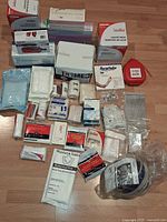 Overview of all first aid supplies laid out