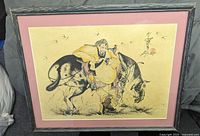 Full view of framed Japanese watercolour painting with mat and frame