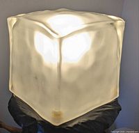 Lamp illuminated, frosted glass cube design