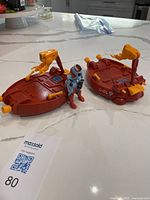 Two red Bioroid Hover Sleds and one Bioroid Terminator figure standing between them