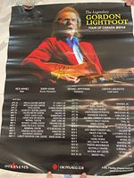 Full view of signed Gordon Lightfoot Tour of Canada 2014 poster showing image, tour dates and layout