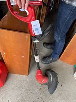 Full view of Homesite string trimmer held upright