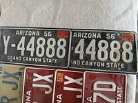 Pair of black 1956 Arizona Y-44888 plates showing validation stickers