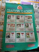 Green poster close-up showing layout, Super Bowl XXX logo, year panels 1987-1995