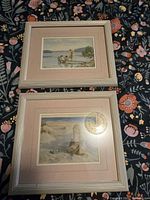 Both framed prints shown together on floral background
