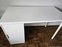 Top and front view of white desk
