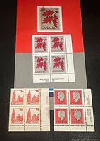 Pamphlet cover with mounted 30¢ maple leaf block and two separate 14¢ blocks