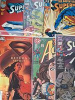 Overview showing several Superman comics including Adventures of Superman, Action Comics, Superman Returns Prequel and others