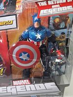 Front close-up of sealed Captain America figure and accessories in blister