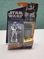 Front view of sealed Saga Legends SL19 501st Legion Trooper figure and accessories