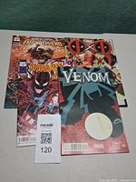 All four comics overlapping: Web of Venom Empyre's End #1, Spider-Man 2099 Dark Genesis #1, Venom #3, Deadpool issue