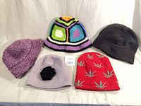 Group shot of all five hats