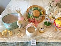 Group shot of all Easter decor items on bed