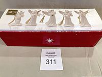Closed Mikasa box showing five porcelain angel ornaments pictured on lid