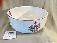 Overall view of porcelain bowl showing floral decoration and shape