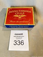 Closed box of National Tournament Chalk front view with lot number card