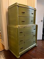 Full front view of jade green Art Deco dresser