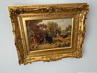 Full view of framed farm scene artwork