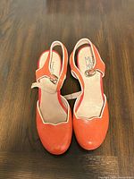 Top view of salmon leather Miz Mooz sandals showing overall design and straps