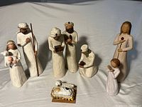 All eight Willow Tree Nativity figures arranged together