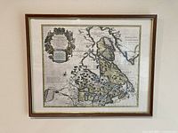 Close view of framed map showing detail and colouring