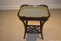 Front view of mirrored wood side table