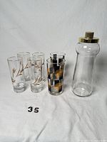 All seven glassware pieces arranged together