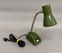Full view of lamp showing shade, neck, base, power cord