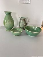 Group shot of vase, pitcher, and two bowls